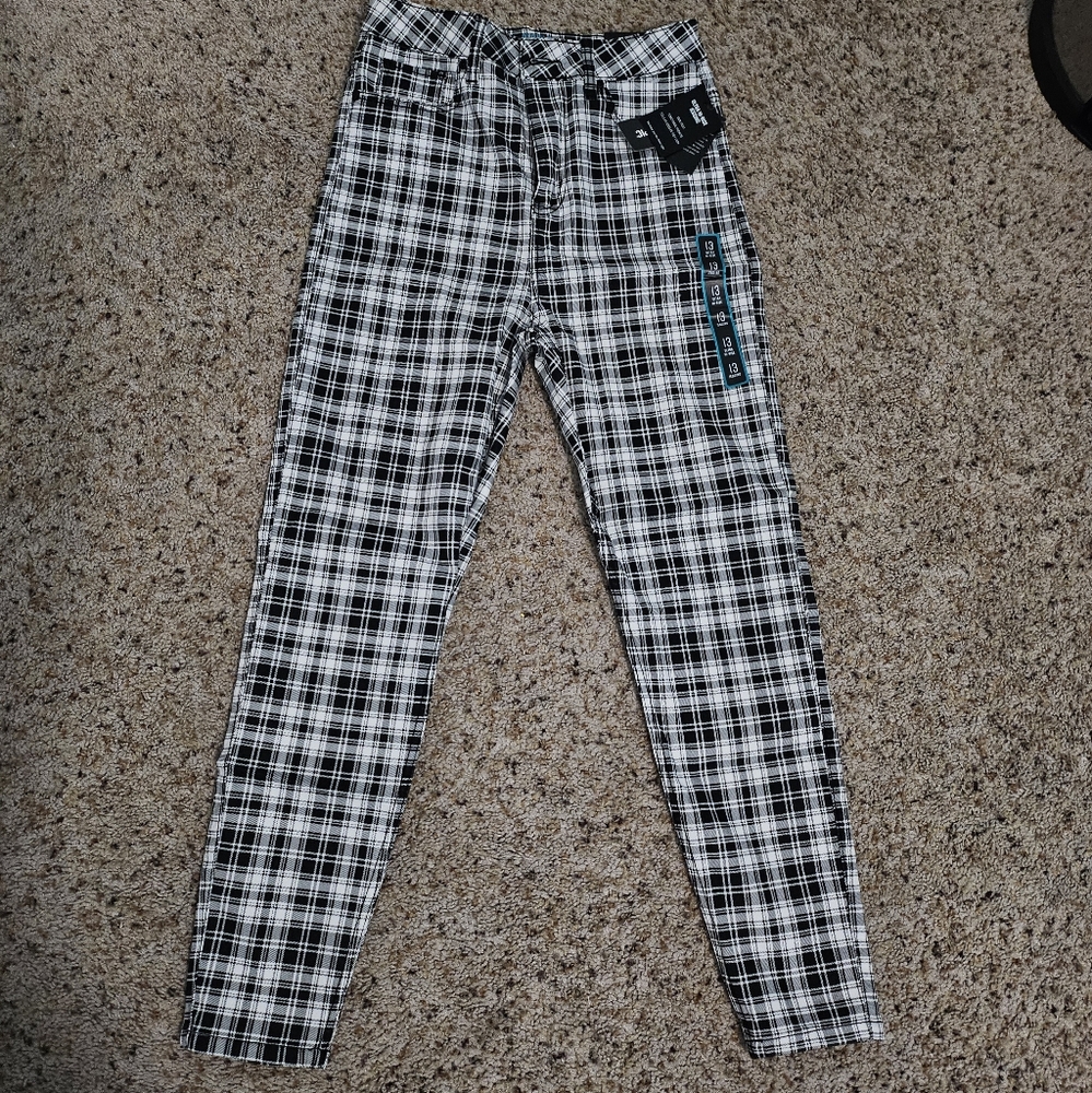 Hot Topic Denim Black and White Plaid Ultra Hi-Rise Jegging Size 13